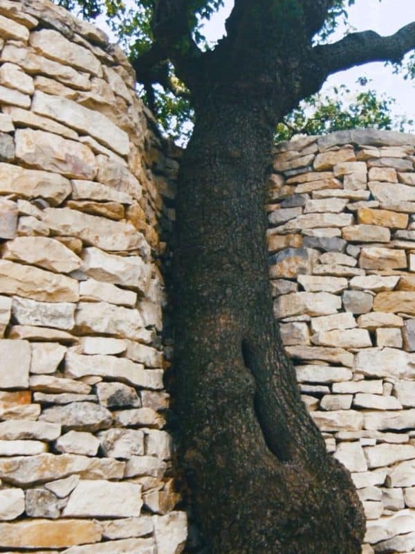 arrondi d'un mur en pierre sèche